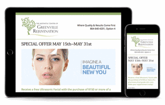 Greenville Rejuvenation animated facial promo email banner
