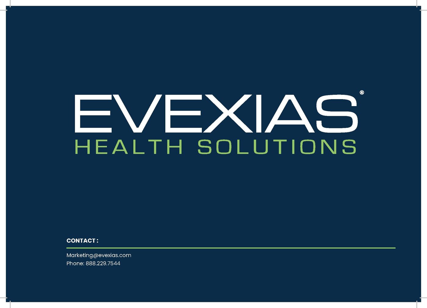 Evexias Health Solutions branded sell sheet cover